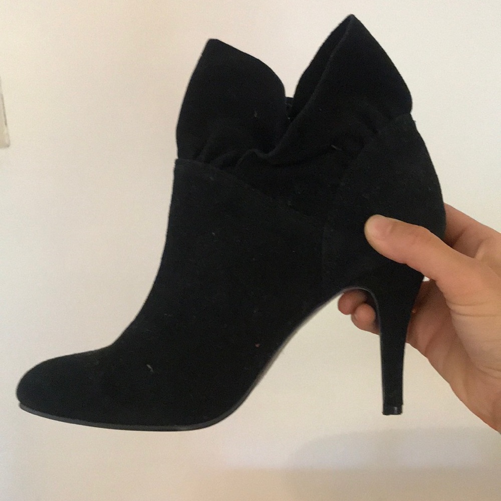 Ruffle black suede Ankle Booties